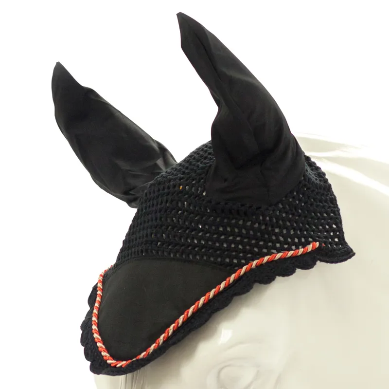 Horseware Rambo Grand Prix Ear Net - Black/Tan/Orange-1